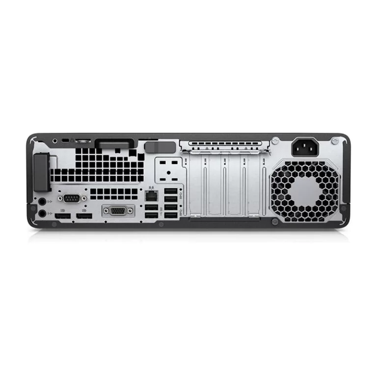 مینی کیس HP EliteDesk 800 G3 روی میز کار مدرن اداری