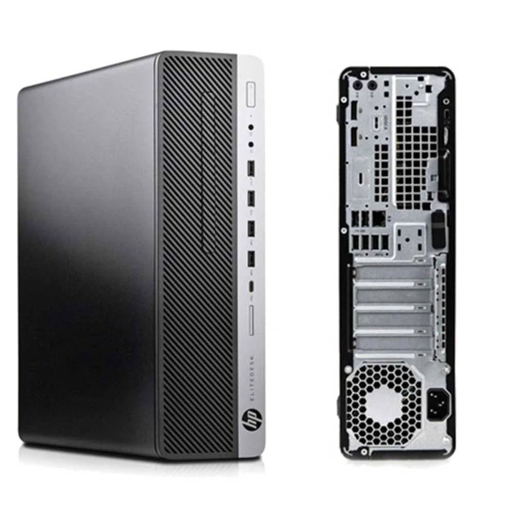 مینی کیس HP EliteDesk 800 G3 روی میز کار مدرن اداری