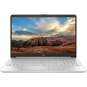 لپ تاپ HP 15 Dy1نقره ای رنگ روی میز کار