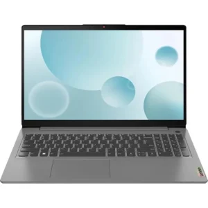 : تصویری با کیفیت بالا از لپ‌تاپ لنوو IdeaPad 3 15IAU7 روی یک میز چوبی در محیط کاری مدرن.
