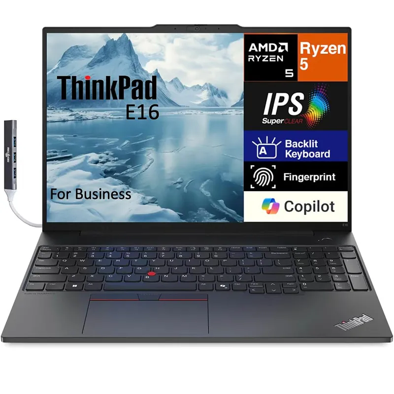 لپ تاپ تجاری لنوو ThinkPad E16 Gen 1 با پردازنده AMD روی میز کار