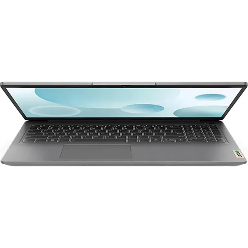 : تصویری با کیفیت بالا از لپتاپ لنوو IdeaPad 3 15IAU7 روی یک میز چوبی در محیط کاری مدرن.