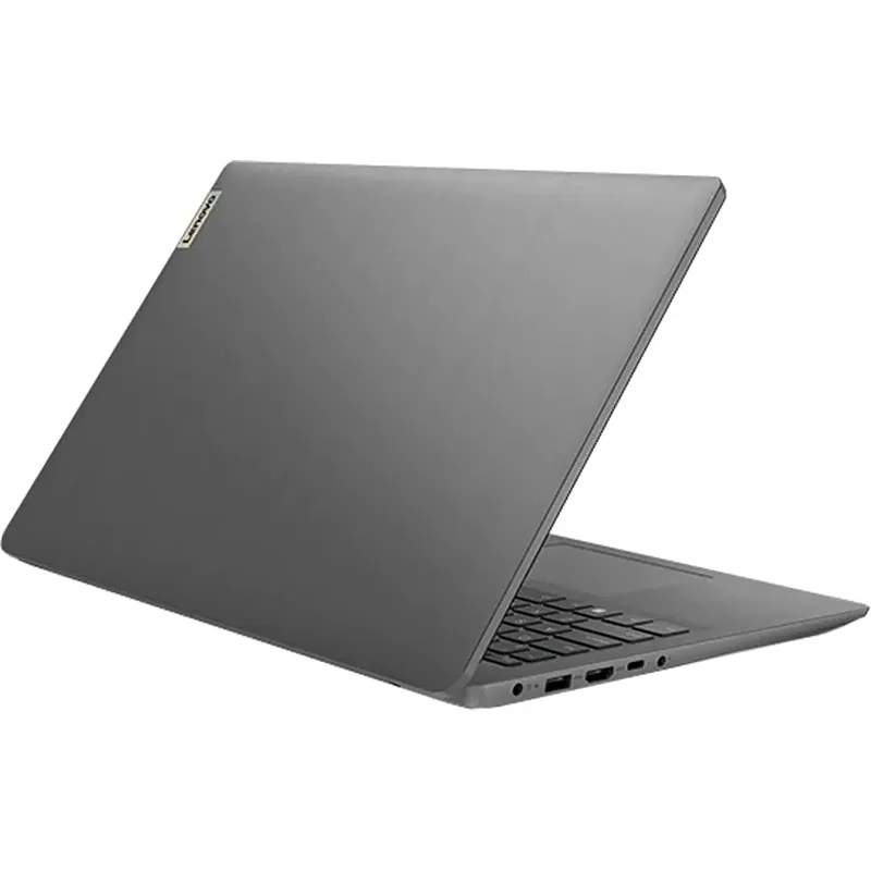 : تصویری با کیفیت بالا از لپتاپ لنوو IdeaPad 3 15IAU7 روی یک میز چوبی در محیط کاری مدرن.